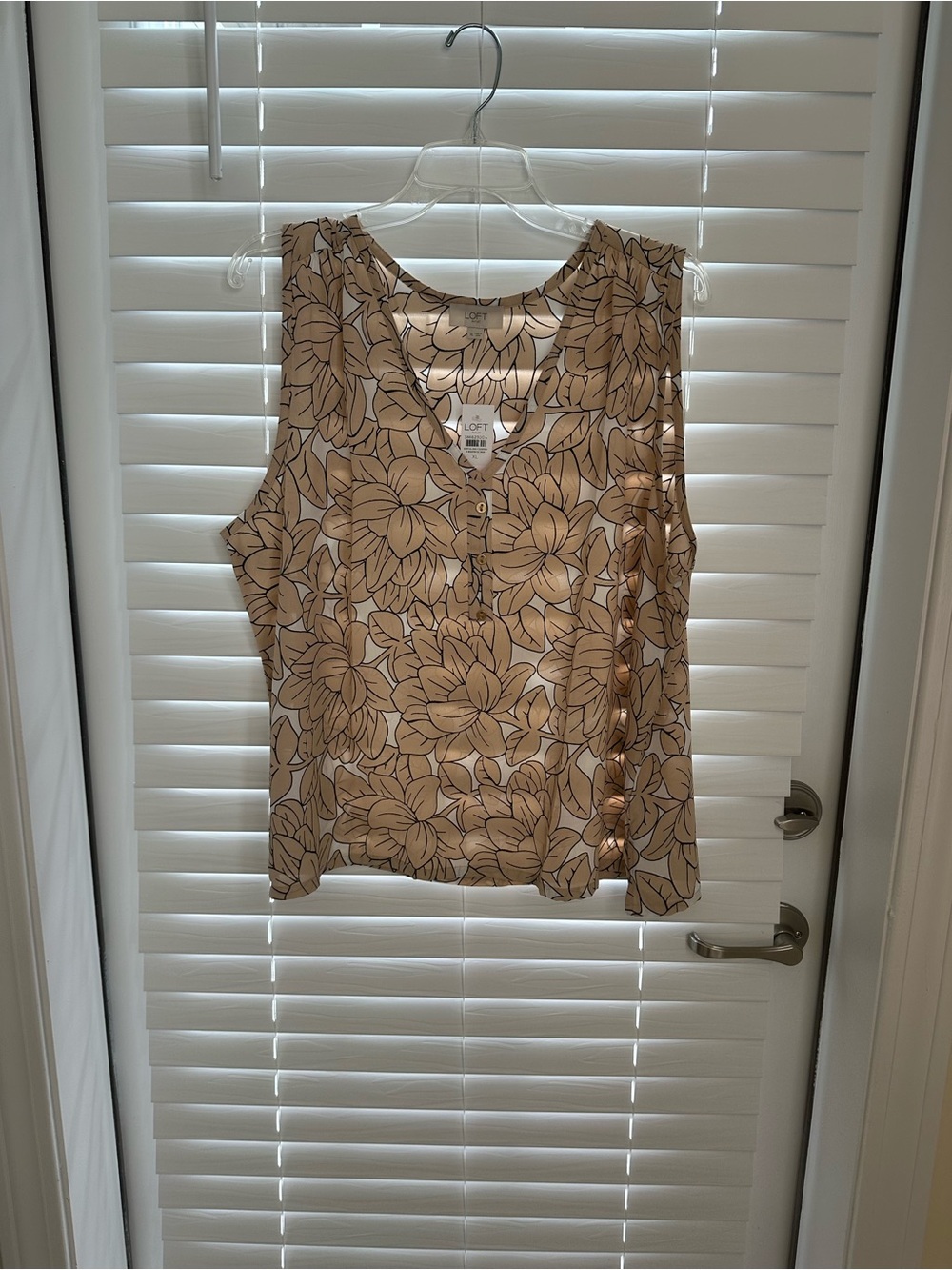 LOFT Tan Floral Sleeveless Button-Front Tank